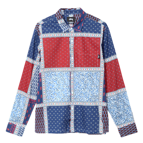 PAISLEY PATCHWORK LS SHIRT-BLUE