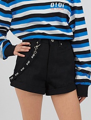 LANYARD POINT DENIM SHORTS-BLACK