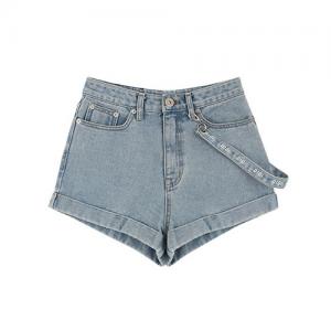 LANYARD POINT DENIM SHORTS-LIGHT BLUE