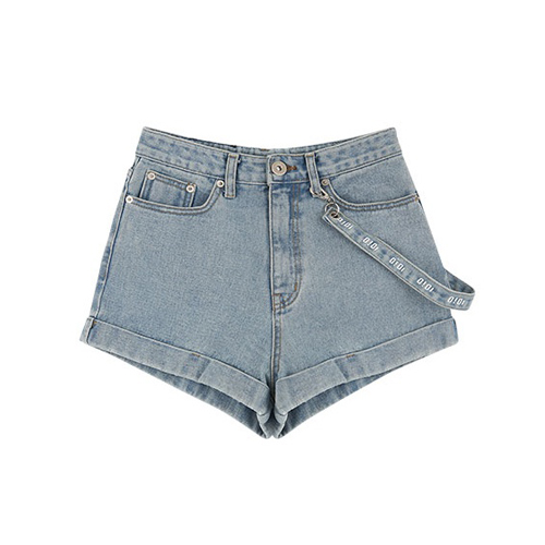 LANYARD POINT DENIM SHORTS-LIGHT BLUE