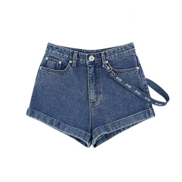 LANYARD POINT DENIM SHORTS-BLUE