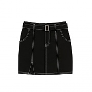 SQUARE BELT STICH DENIM SKIRTS-BLACK