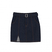 SQUARE BELT STICH DENIM SKIRTS-INDIGO