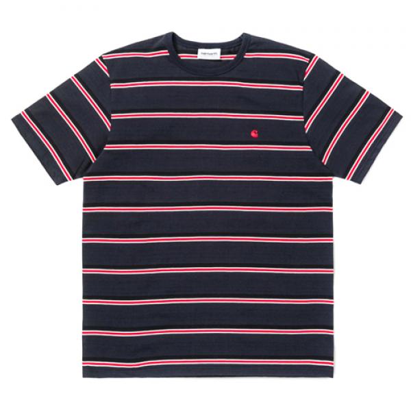 (I024815)S/S HILL T-SHIRT-HILL STRIPE, DARK NAVY/GOJI