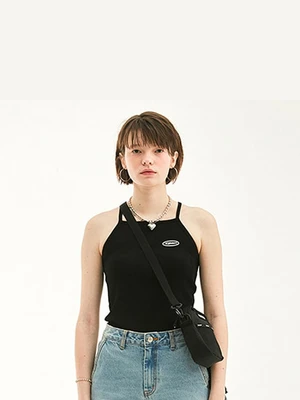 CIRCLE LOGO HALTER NECK HS [BLACK]