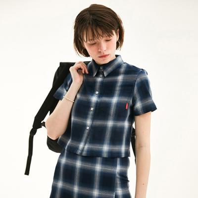 CROPPED CHECK SHIRT HS [NAVY]