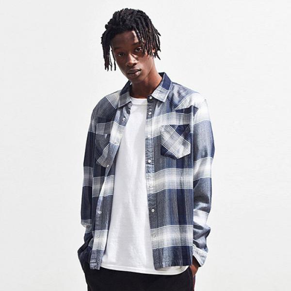 SHADOW PLAID WESTERN LS SHIRT-INDIGO