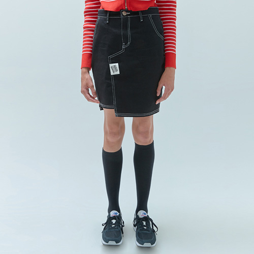 TAG POINT SKIRTS-BLACK DENIM