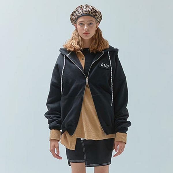 O!Oi LOGO POINT HOOD ZIPUP-BLACK