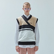 TWO TONE KNIT VEST-IVORY