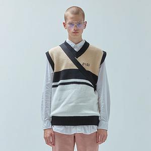TWO TONE KNIT VEST-IVORY