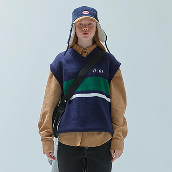 TWO TONE KNIT VEST-NAVY