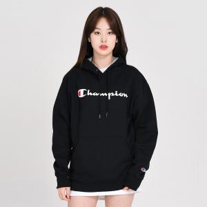(GF89H) 파워블렌드 스크립트 프린트 후드티 BLACK