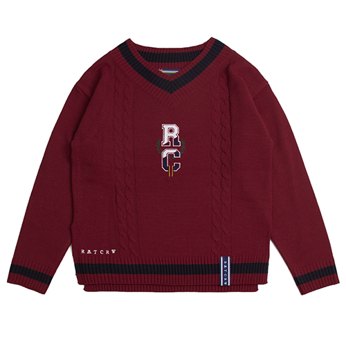 [ROMANTIC CROWN] RC V Neck Knit_burgandy
