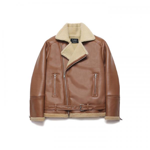 Over Size Rider Mouton Jacket_Rich Brown