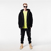 BLACK SHERPA 2WAY ZIP UP HOODIE