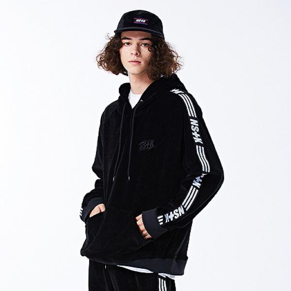 NSTK LINE VELOURS HOODIE BLACK