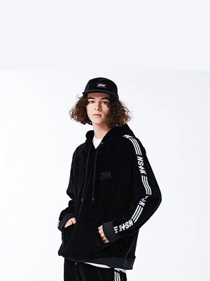 NSTK LINE VELOURS HOODIE BLACK