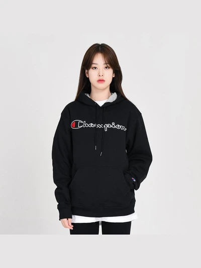 (GF89H) 파워블렌드 스크립트 자수 후드티 BLACK