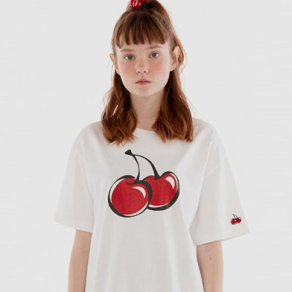 BIG CHERRY GLITTER T-SHIRT IH [WHITE]