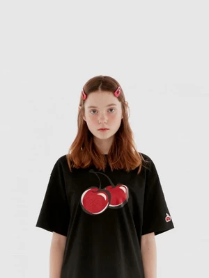 BIG CHERRY GLITTER T-SHIRT IH [BLACK]