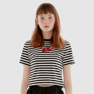 HEART CHERRY CROPPED T-SHIRT IH [STRIPE]