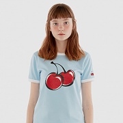 BIG CHERRY GLITTER RINGER T-SHIRT IH [BLUE]