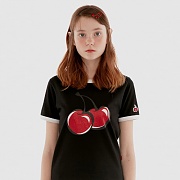 BIG CHERRY GLITTER RINGER T-SHIRT IH [BLACK]