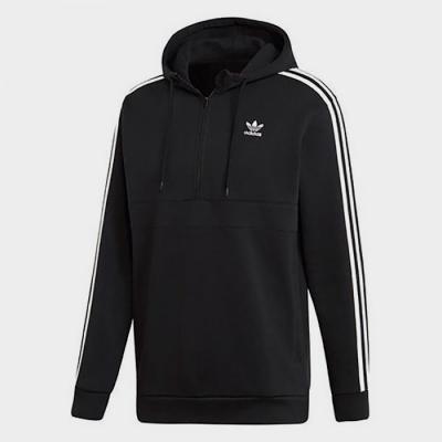 (ED6050) 3-STRIPES HALF ZIP HOODIE-BLACK