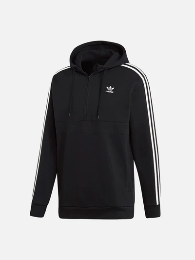 (ED6050) 3-STRIPES HALF ZIP HOODIE-BLACK