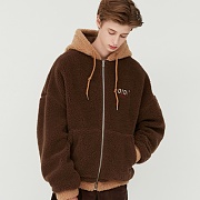 TWO TONE SHEARLING HOOD ZIPUP_brown