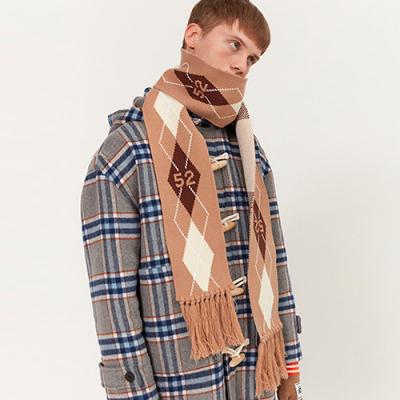 ARGYLE FRINGE KNIT MUFFLER_beige