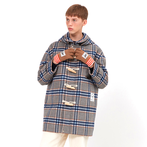 CHECK DUFFLE COAT_grey check