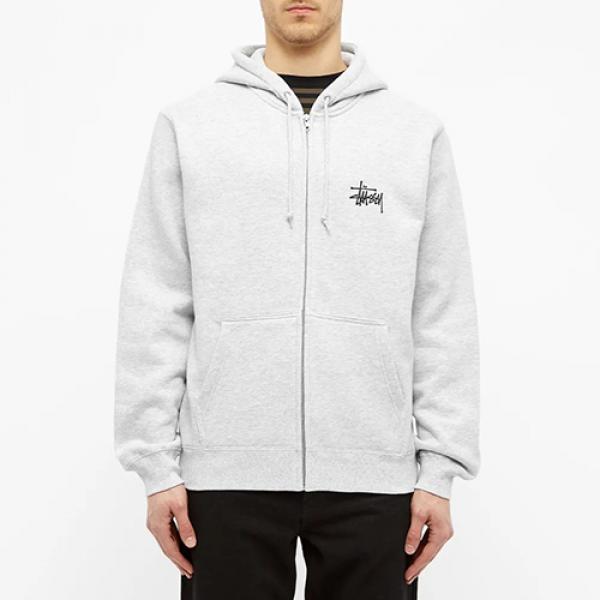 BASIC STUSSY ZIP HOOD-ASH HEATER(blk logo)