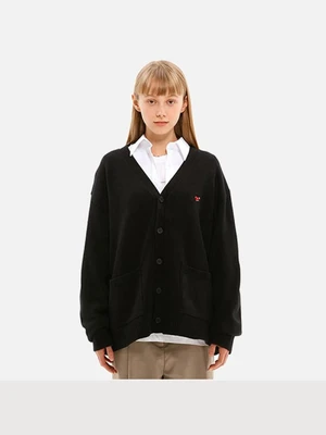 SMALL CHERRY V NECK CARDIGAN JS [BLACK]