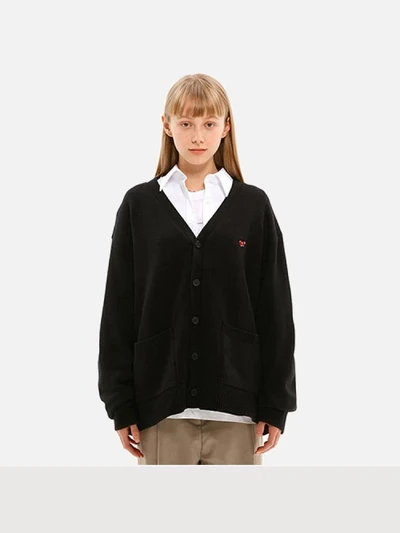 SMALL CHERRY V NECK CARDIGAN JS [BLACK]