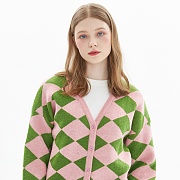 ARGYLE CHECK CARDIGAN_PINK